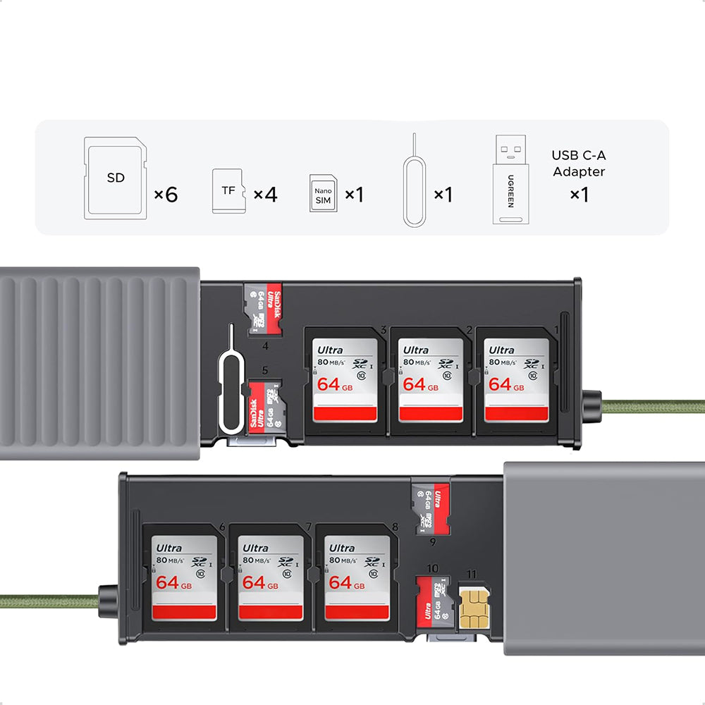 USB / USB-C Card Reader with UGREEN CM856 Organizer (55899), 2 x SD - microSD, Gray