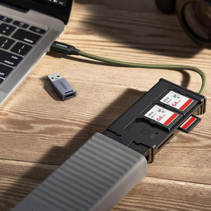 USB / USB-C Card Reader with UGREEN CM856 Organizer (55899), 2 x SD - microSD, Gray