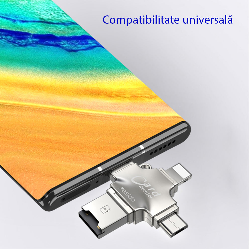 USB / USB-C / Lightning / microUSB Yesido GS13 Card Reader, microSD, Silver