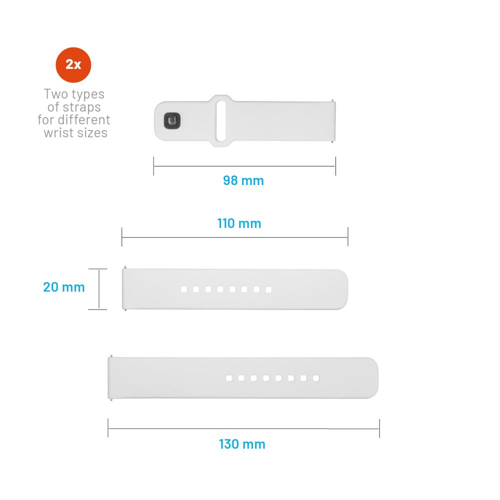 Fixed Silicone Sporty Strap for Samsung Galaxy Watch / Huawei Watch Series, 20mm, White