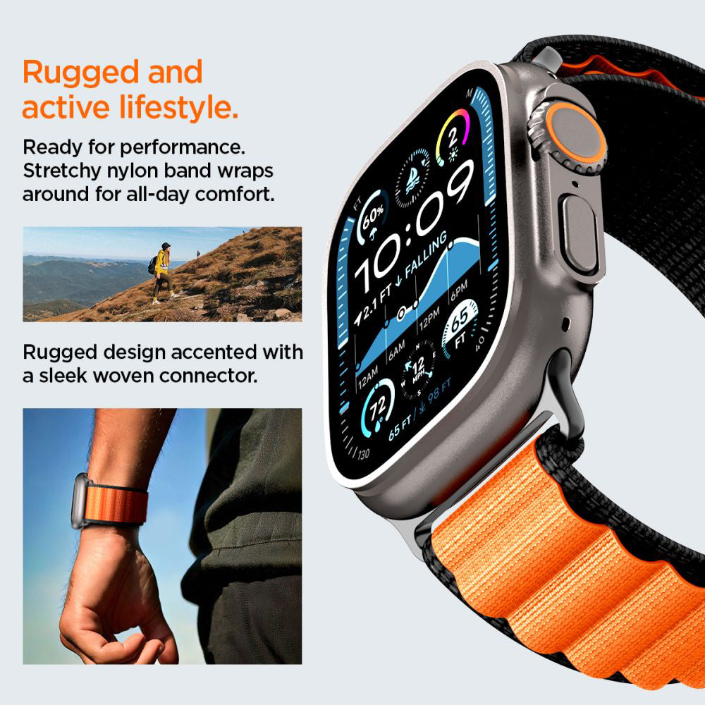 Spigen WBF1 Strap for Apple Watch 49mm / 46mm / 45mm / 44mm Series, Black Orange