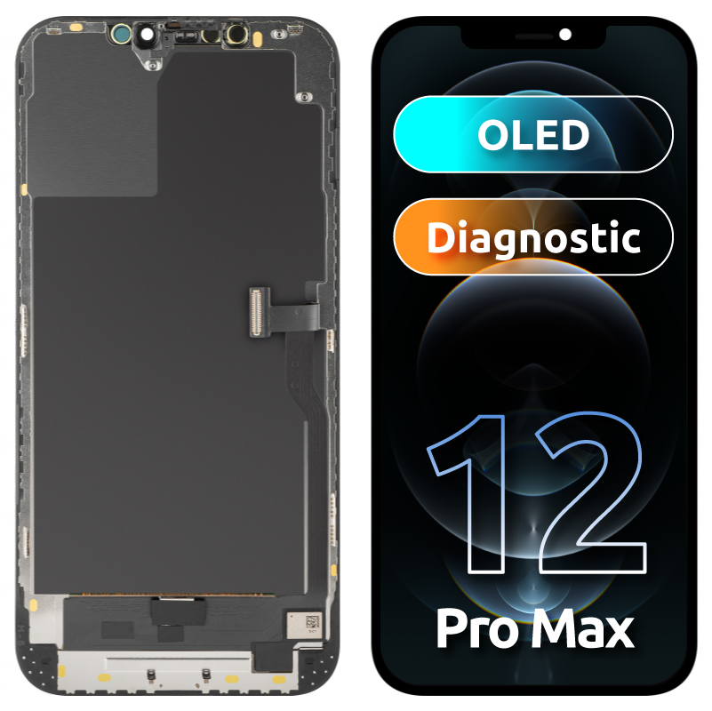MP Touchscreen Display compatible with Apple iPhone 12 Pro Max, with Frame, OLED Diagnostic Version, Black