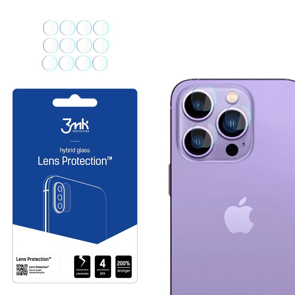 3MK Protection Rear Camera Protective Film for Apple iPhone 14 Pro Max / 14 Pro, Flexible Glass, Set of 4 Pieces, Transparent