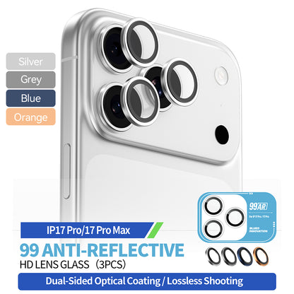 Blueo 99 Anti-Reflective HD Back Camera Protection Film for Apple iPhone 17 Pro Max / 17 Pro, Tempered Glass, Silver