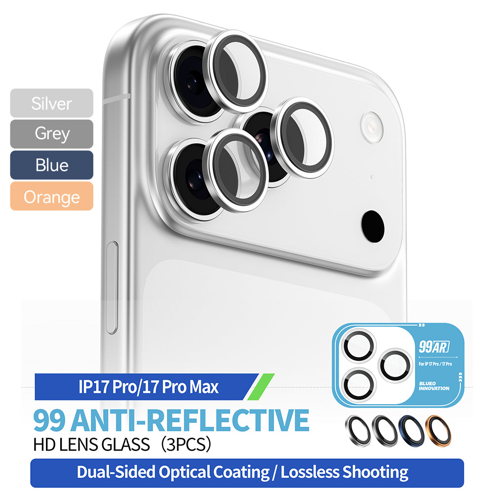 Blueo 99 Anti-Reflective HD Back Camera Protection Film for Apple iPhone 17 Pro Max / 17 Pro, Tempered Glass, Orange