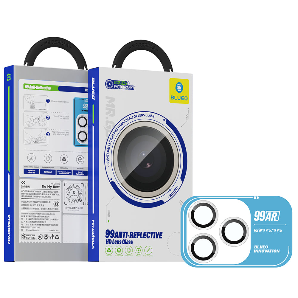 Blueo 99 Anti-Reflective HD Back Camera Protection Film for Apple iPhone 17 Pro Max / 17 Pro, Tempered Glass, Orange