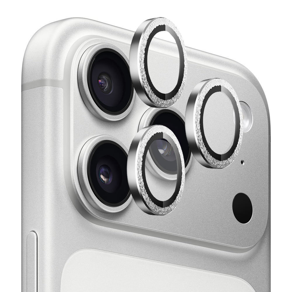 Blueo Glitter Diamond Metal Frame Rear Camera Protection Film for Apple iPhone 17 Pro Max / 17 Pro, Tempered Glass, Silver