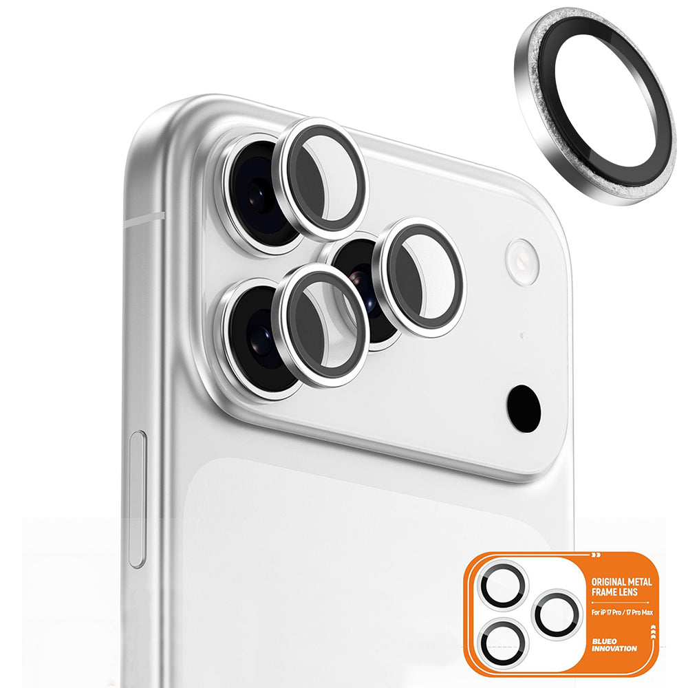 Blueo Glitter Diamond Metal Frame Rear Camera Protection Film for Apple iPhone 17 Pro Max / 17 Pro, Tempered Glass, Silver