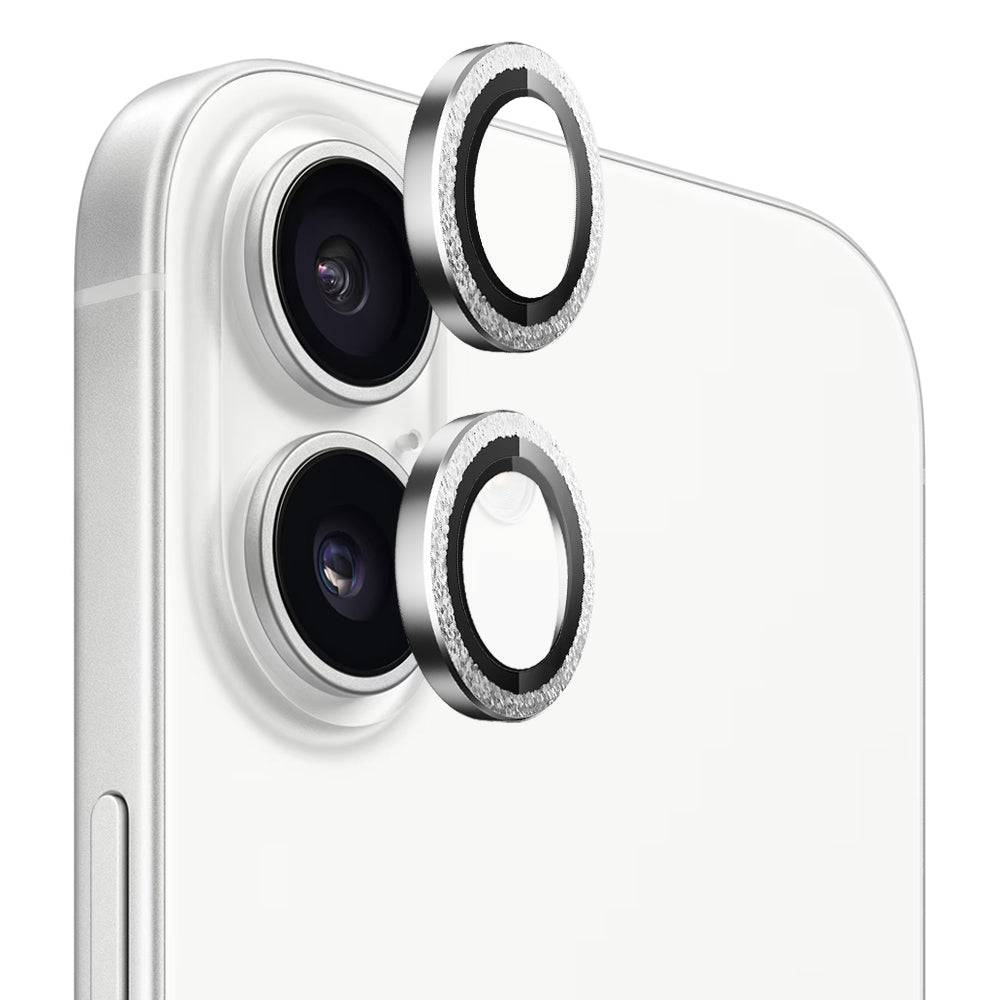 Blueo Glitter Diamond Metal Frame Rear Camera Protection Film for Apple iPhone 17, Tempered Glass, Silver