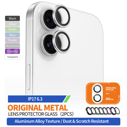 Blueo Glitter Diamond Metal Frame Rear Camera Protection Film for Apple iPhone 17, Tempered Glass, Silver