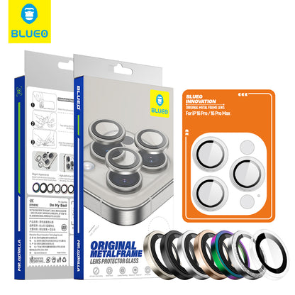 Blueo Metal Frame Rear Camera Protective Film for Apple iPhone 16 Pro Max / 16 Pro, Tempered Glass, Silver