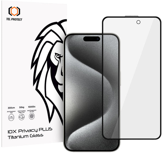 Tel Protect 10X Plus Titanium Privacy Screen Protector for Apple iPhone 17 / 16 Pro, Tempered Glass, Full Glue