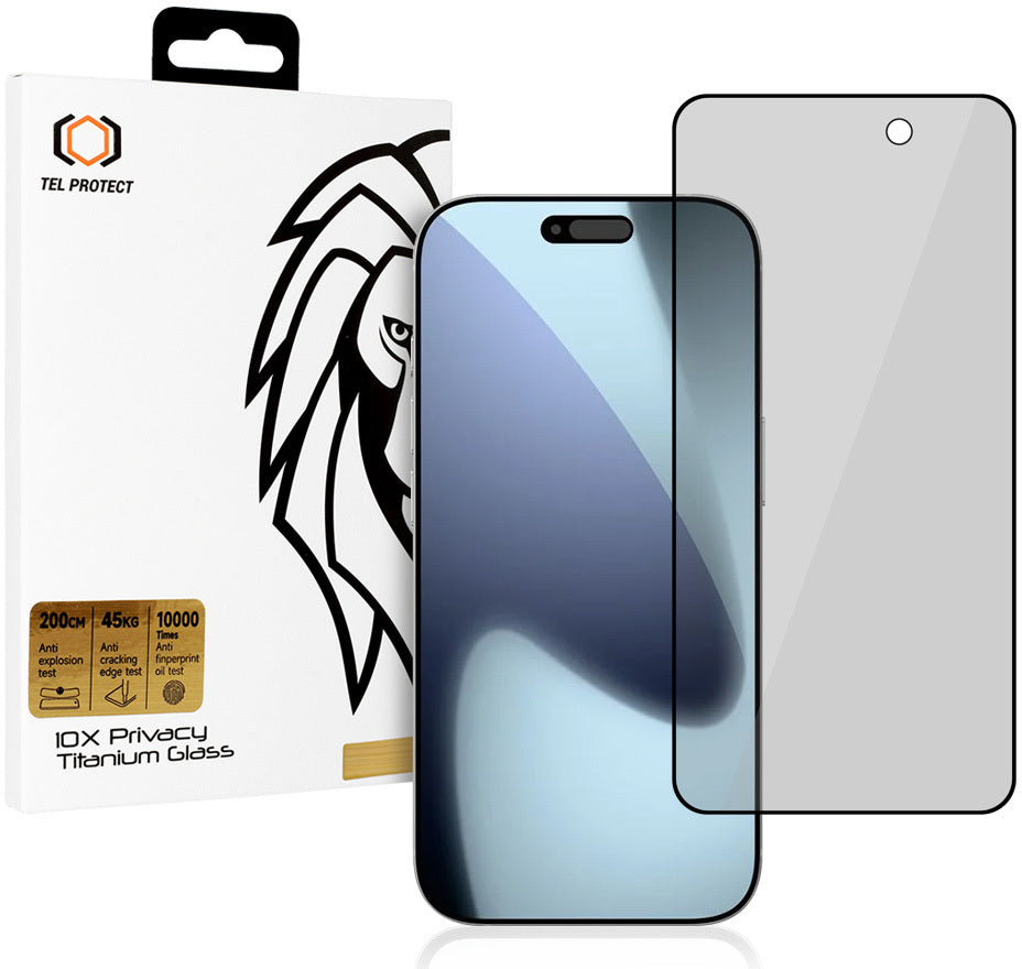 Tel Protect 10X Plus Titanium Privacy Screen Protector for Apple iPhone 17 Pro Max, Tempered Glass, Full Glue