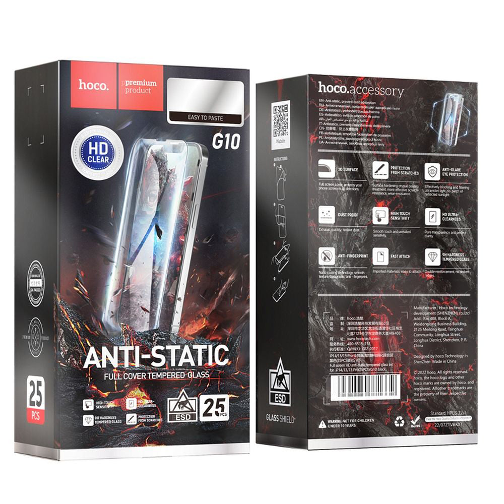 HOCO Screen Protector for Apple iPhone 14 Pro Max, Tempered Glass, Full Glue, Set of 25 pieces, Black