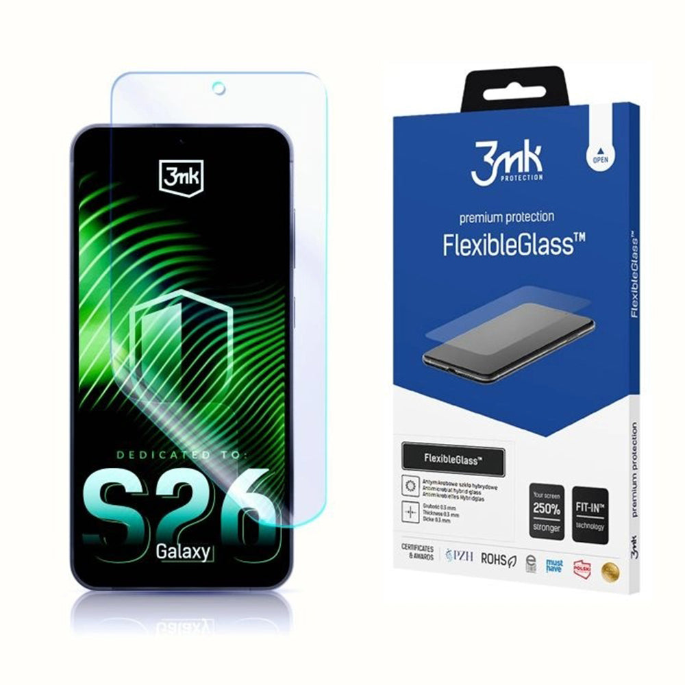 3MK FlexibleGlass Screen Protector for Samsung Galaxy S26 S942, Flexible Glass, Full Glue, Transparent