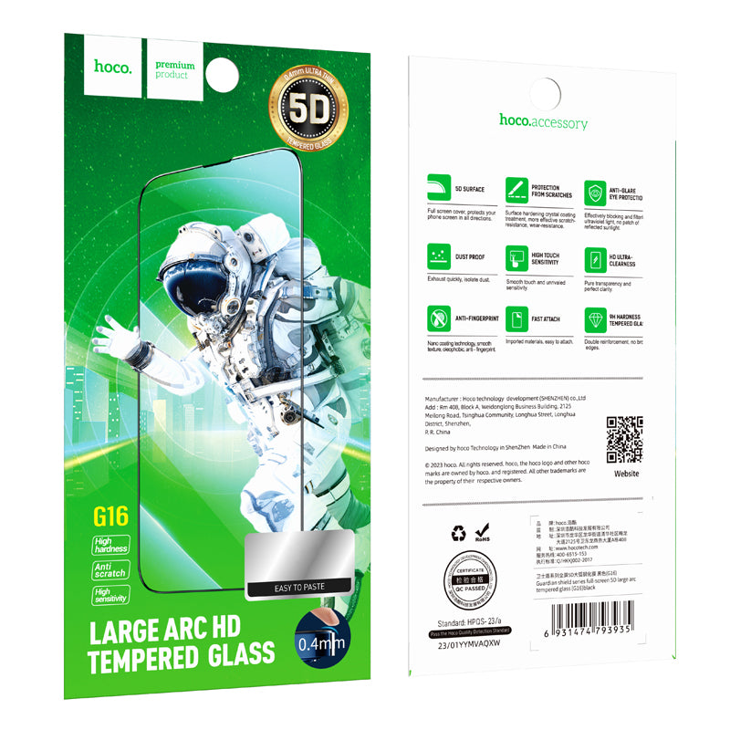 HOCO G16 Screen Protector for Apple iPhone 12 Pro Max, Tempered Glass, Full Glue, 5D, Black