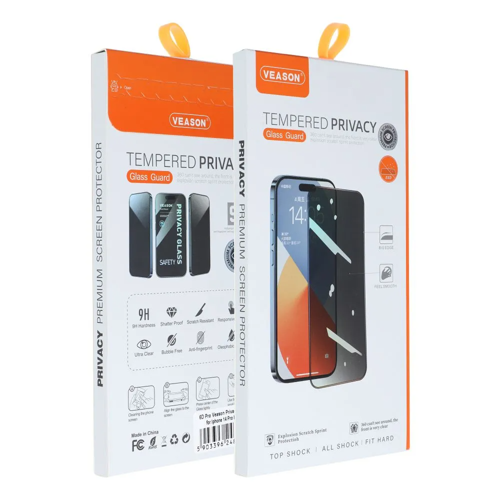 Veason Privacy Screen Protector for Apple iPhone 14 / 13 Pro, Tempered Glass, Full Glue, 6D