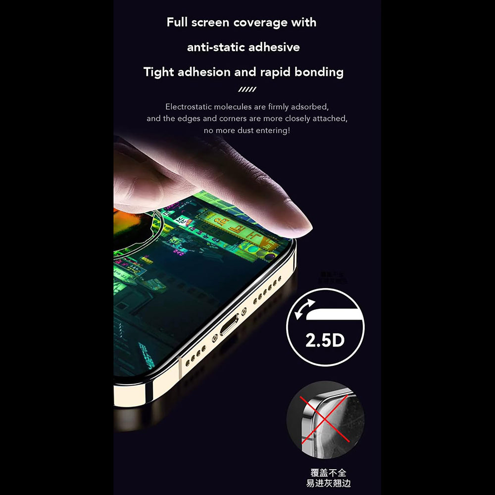 Anank Anti-Fingerprint Screen Protector Film for Apple iPhone 14 Pro, Tempered Glass, Full Glue, 2.5D, Black