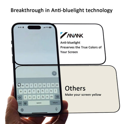 Anank Anti Blue Light Screen Protector for Apple iPhone 14 Pro Max, Tempered Glass, Full Glue, 2.5D, Black