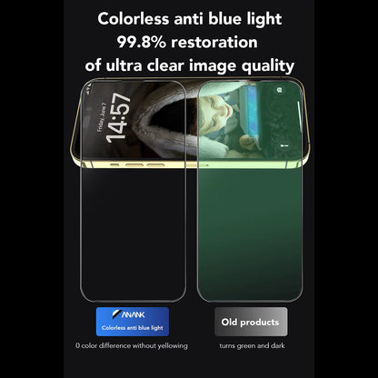 Anank Anti Blue Light Screen Protector for Apple iPhone 15, Tempered Glass, Full Glue, 2.5D, Black