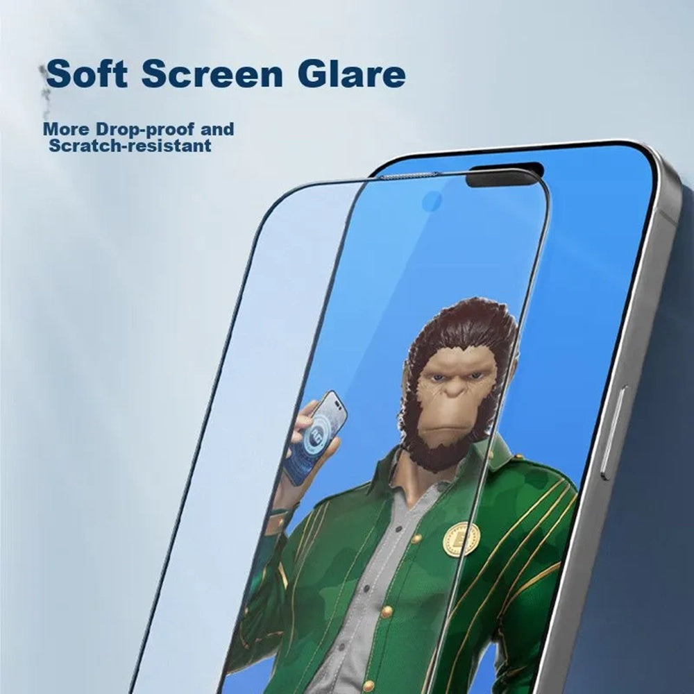 Blueo Anti-Glare Screen Protector Film for Apple iPhone 15 Pro Max, Tempered Glass, Full Glue, Black