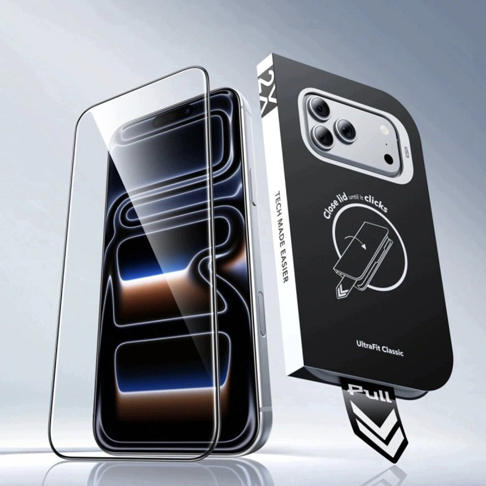ESR UltraFit Classic Screen Protector for Apple iPhone 18 Pro Max / 17 Pro Max, Tempered Glass, Full Glue, Set of 2 pieces, Black