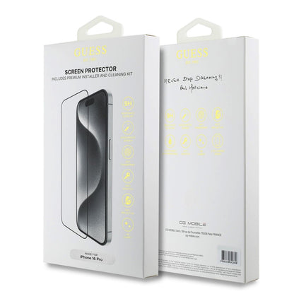 Guess Classic Outline Screen Protector for Apple iPhone 16, Tempered Glass, Full Glue, 2.5D, Black GUTGP16SBOKGCIT