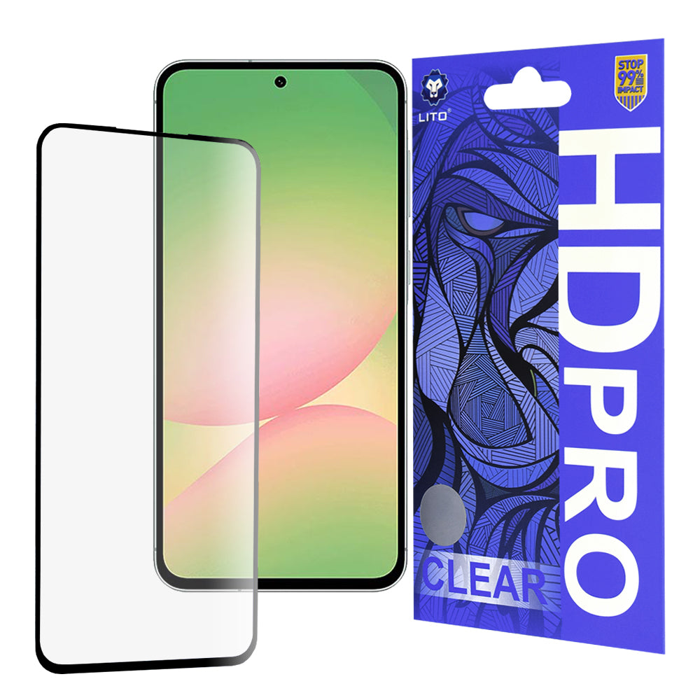 Lito HD Pro Clear Screen Protector for Samsung Galaxy A56 A566, Tempered Glass, Full Glue, Black