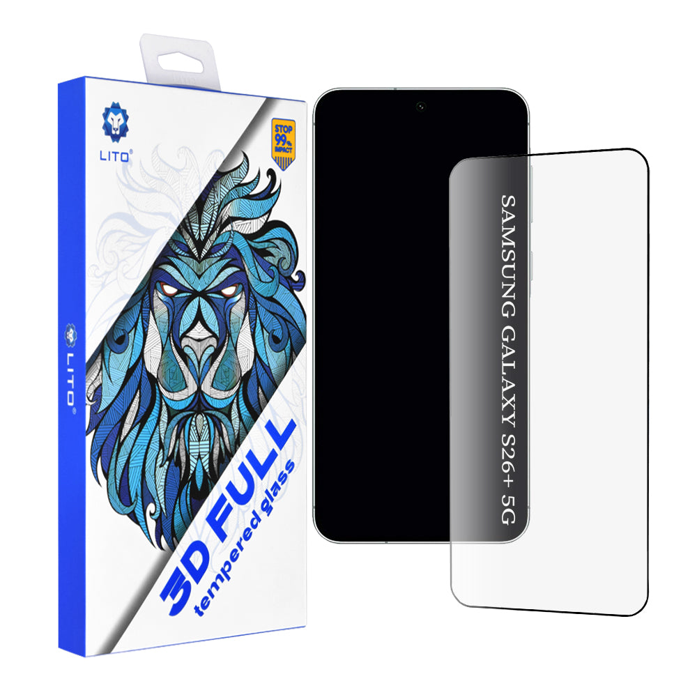 Lito Screen Protector for Samsung Galaxy S26 Plus S947, Tempered Glass, Full Glue, 3D, Black