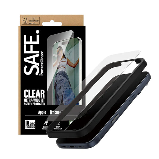 PanzerGlass Safe Screen Protector. Ultra-Wide Fit EasyAligner for Apple iPhone 17 Pro, Tempered Glass, Full Glue