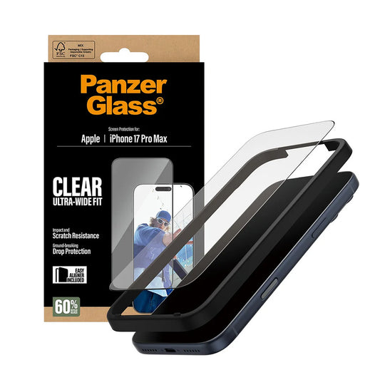 PanzerGlass Ultra-Wide Fit EasyAligner Screen Protector for Apple iPhone 17 Pro Max, Tempered Glass, Full Glue, Black