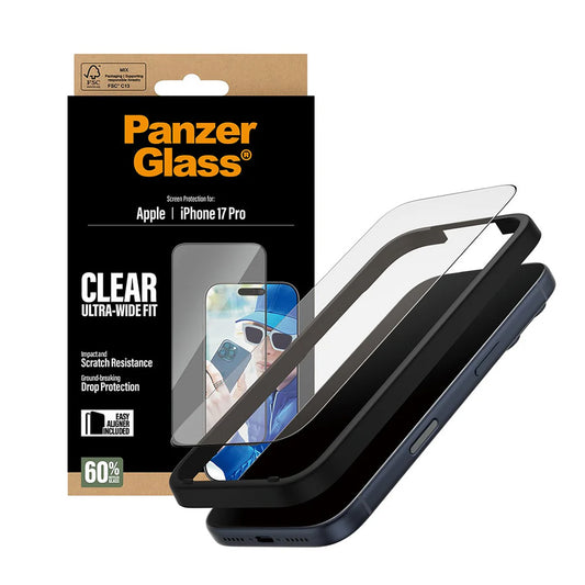 PanzerGlass Ultra-Wide Fit EasyAligner Screen Protector for Apple iPhone 17 Pro, Tempered Glass, Full Glue, Black