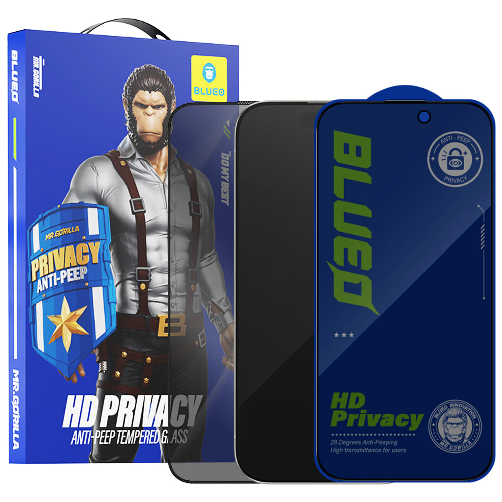 Blueo Anti-Peep Privacy Screen Protector for Apple iPhone 14 Pro Max, Tempered Glass, Full Glue