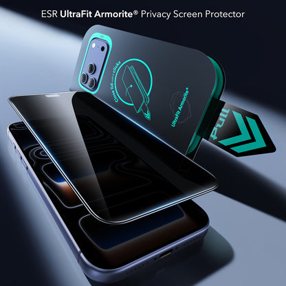 ESR Armorite UltraFit Privacy Screen Protector for Apple iPhone 18 Pro, Tempered Glass, Full Glue, Set of 2 pieces