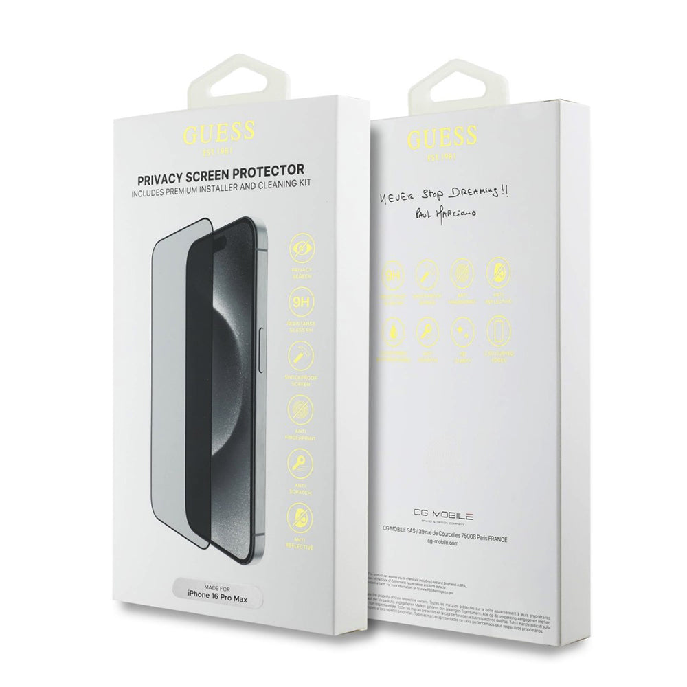 Privacy Screen Protector Guess for Apple iPhone 16 Pro Max, Tempered Glass, Full Glue, 2.5D, GUTGP16XBOKGCIP