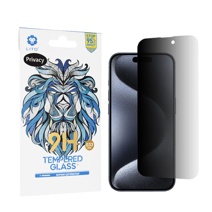 Lito Classic Privacy Screen Protector for Apple iPhone 15 Pro, Tempered Glass, Full Glue, 2.5D
