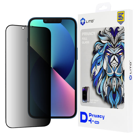 Lito D+ Pro Privacy Screen Protector Film for Apple iPhone 17e / 16e / 14 / 13 Pro, Tempered Glass, Full Glue