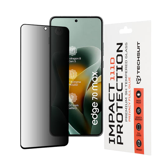 Privacy Screen Protector Techsuit for Motorola Edge 70 Max, Tempered Glass, Full Glue, 111D