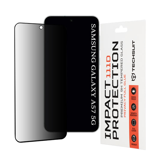 Privacy Techsuit Screen Protector for Samsung Galaxy A57 5G, Tempered Glass, Full Glue, 111D