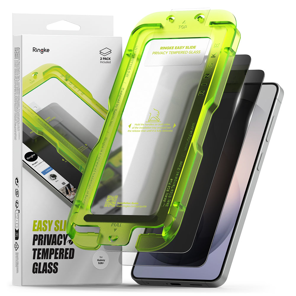 Ringke Easy Slide Screen Protector for Samsung Galaxy S26 Plus S947, Tempered Glass, Full Glue, Set of 2 Pieces, Black