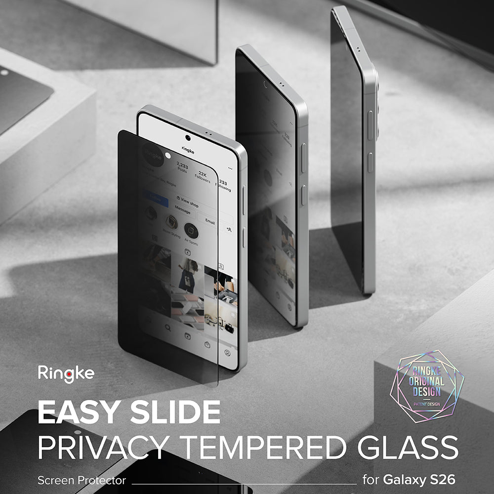 Ringke Easy Slide Screen Protector for Samsung Galaxy S26 S942, Tempered Glass, Full Glue, Set of 2 Pieces, Black
