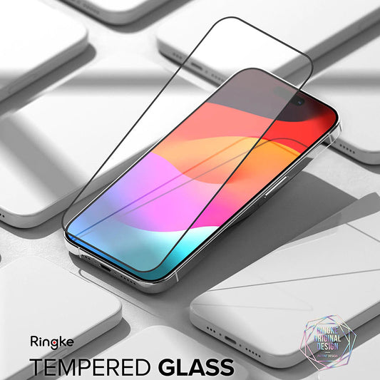 Ringke Screen Protector for Apple iPhone 15 Pro, Tempered Glass, Full Glue, Black