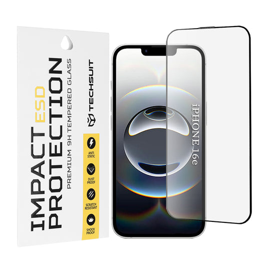Techsuit Screen Protector Film for Apple iPhone 17e / 16e, Tempered Glass, Full Glue, Black