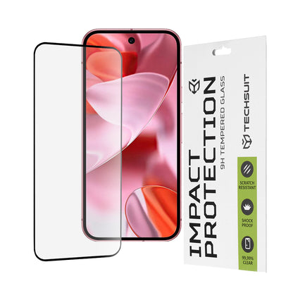 Techsuit Screen Protector Film for Google Pixel 9 / 9 Pro, Tempered Glass, Full Glue, 111D, Black