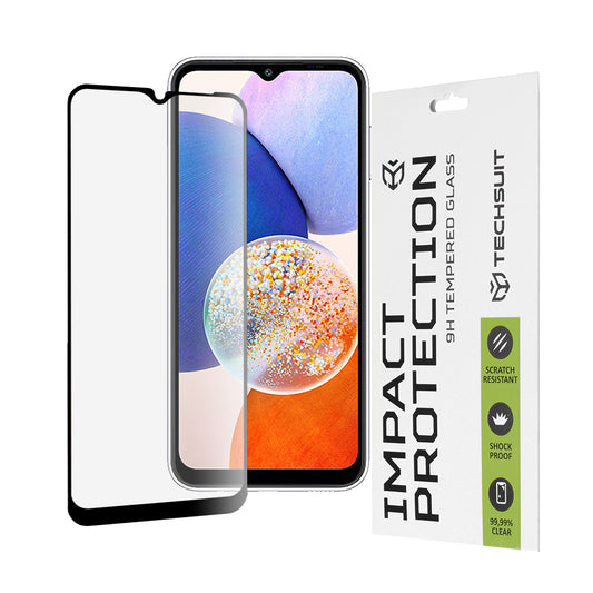 Techsuit Screen Protector Film for Samsung Galaxy A14 A145 / A14 5G A146, Tempered Glass, Full Glue, 111D, Black