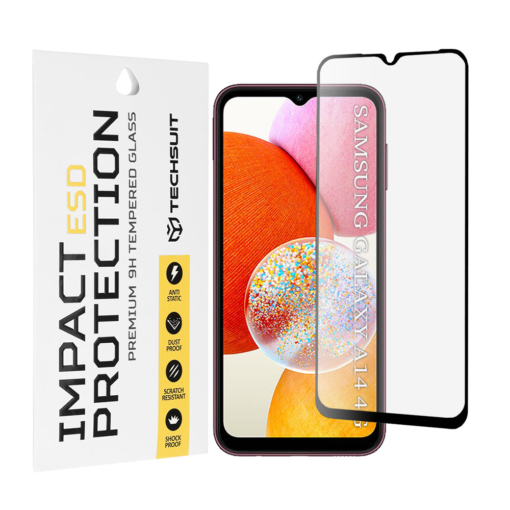 Techsuit Screen Protector Film for Samsung Galaxy A14 A145 / A14 5G A146, Tempered Glass, Full Glue, Black