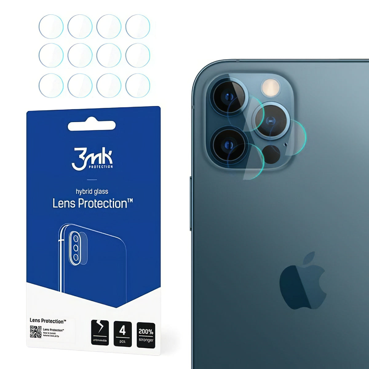 3MK Protection Rear Camera Protective Film for Apple iPhone 12 Pro, Flexible Glass, Set of 4 Pieces, Transparent
