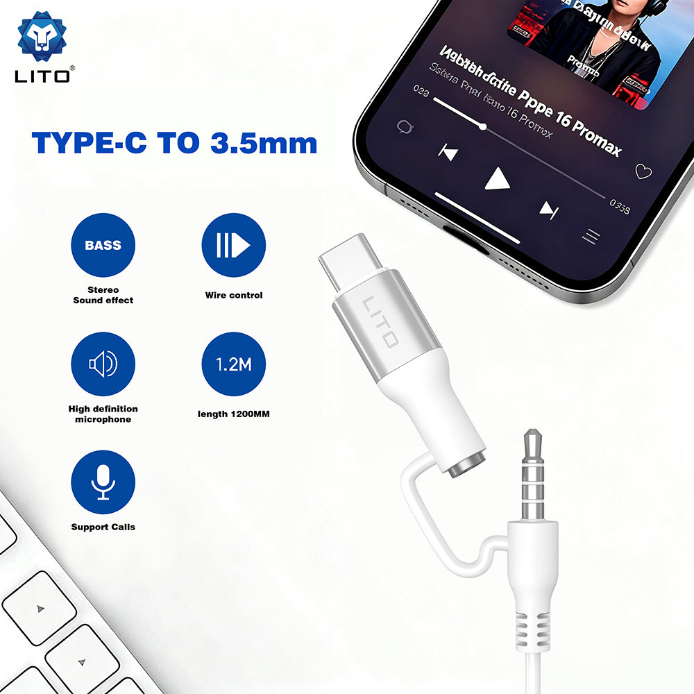 Handsfree 3.5mm / USB-C Lito LF03, White