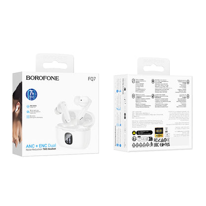 Handsfree Bluetooth Borofone FQ7 Treasure, TWS, ANC, MultiPoint, White