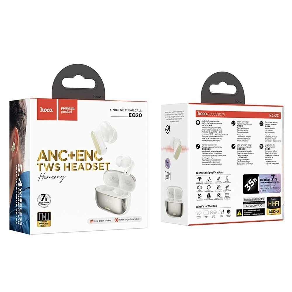 HOCO EQ20 Bluetooth Handsfree, TWS, ANC, MultiPoint, White